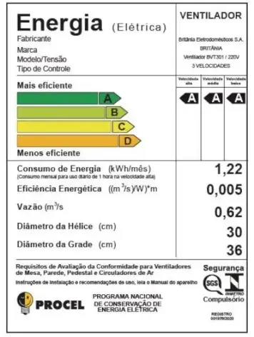 VENTILADOR 30CM BRITANIA MAXX FORCE BVT301 220V 2