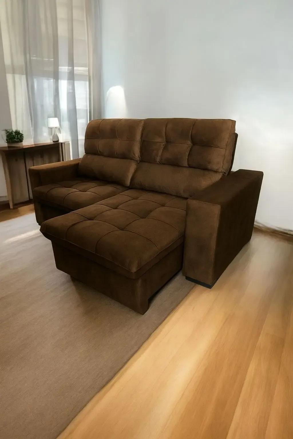 ESTOFADO SANTA HELENA TIMBE C/ MOLA 2.06MT 0239 SUEDE MARROM BROWN 2