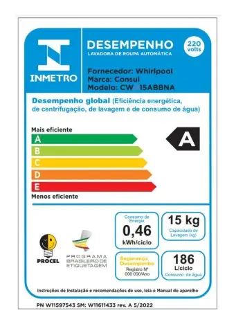 LAVADORA CONSUL CWN15ABBNA 15KG BRANCA 220V 2