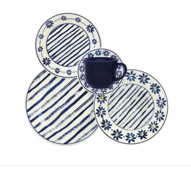 APARELHO JANTAR OXFORD MARGARIDAS 30PC AZUL