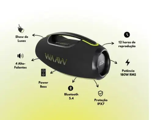 CAIXA SOM ALOK WAAW HYPERBOOM 1000 BLUETOOTH PRETA