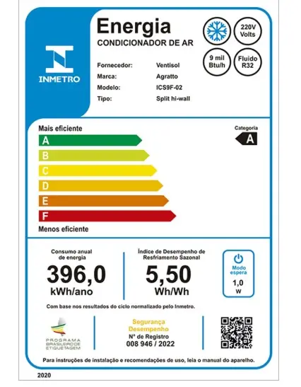 SPLIT INVERTER AGRATTO  9.000 ICS9F-02 NEO FRIO BRANCO 220V 2