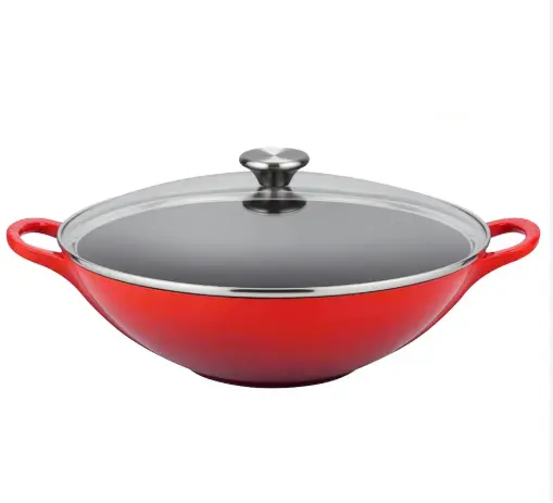WOK LE CREUSET C/ TAMPA VIDRO 32CM VERMELHO(BL)