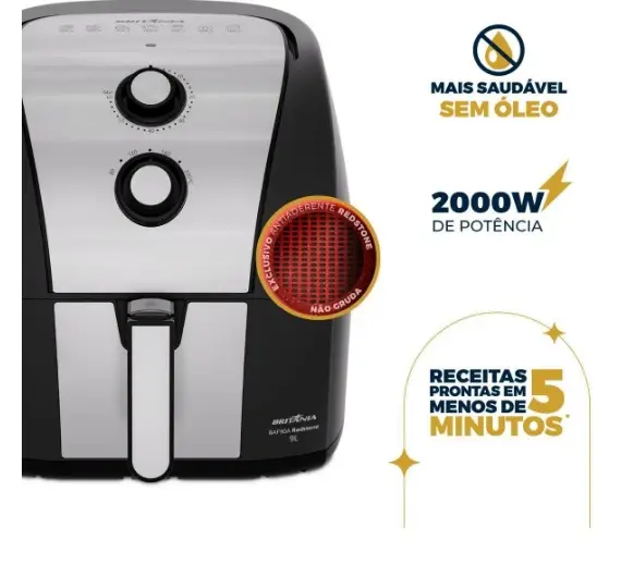 FRITADEIRA ELETRICA BRITANIA AIR FRY 9L REDSTONE BAF90A PRETO 220V 2