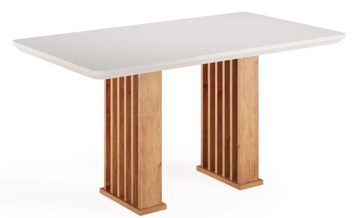 MESA VIERO MUNIQUE 1.60X0.90 MEL/BLOND TAMPO MDF VIDRO OFF/WHITE