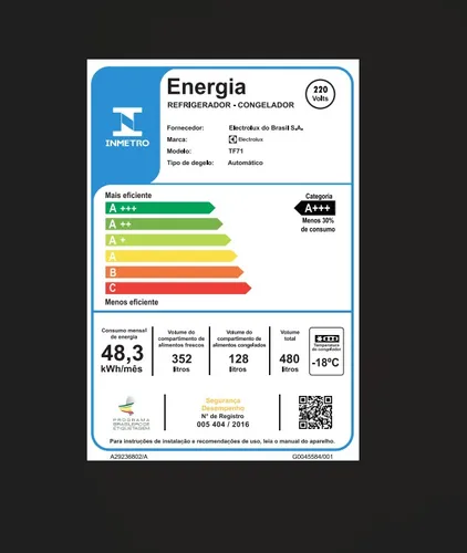 REFRIGERADOR ELECTROLUX TF71 480L FROST FREE BRANCO 220V 4