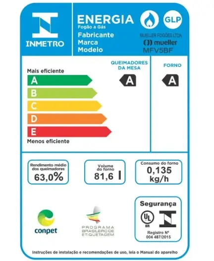 FOGAO 5B MUELLER MFV5BF PRETO C/ACENDIMENTO 610000811
