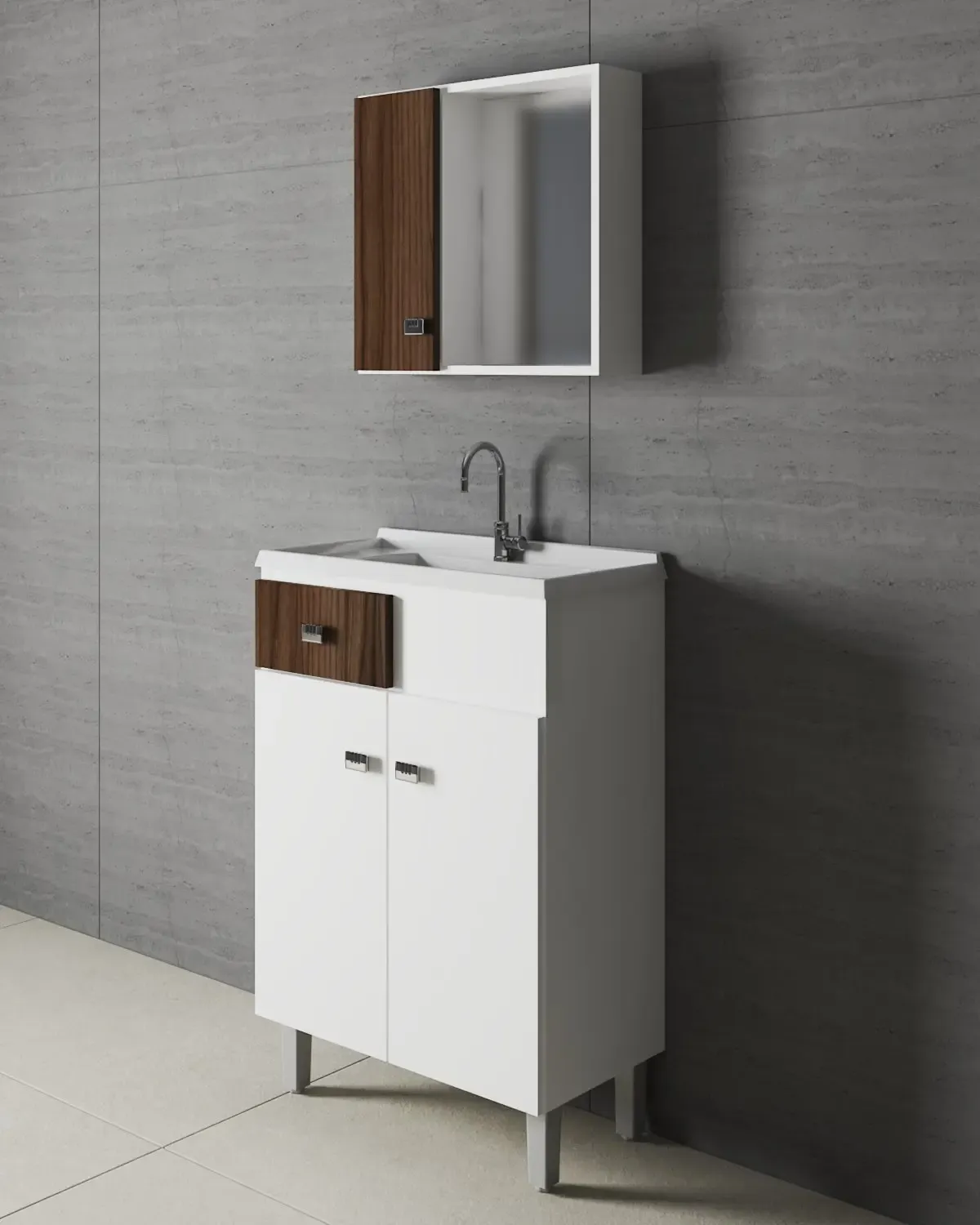 CONJ. BANHEIRO CREPALDI 0018 GIRASSOL 60 57.5CM MDP BRANCO/NOGAL