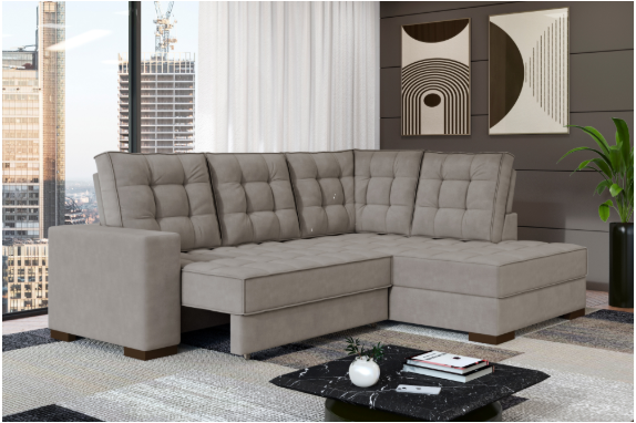 ESTOFADO CUBICA CANTO MUNIQUE AC208 2.20X1.75MT TC8501 VELUDO CINZA