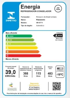 REFRIGERADOR PANASONIC NR-BT71PV4WB 483LT F FREE INVERTER BRANCO 220V 3