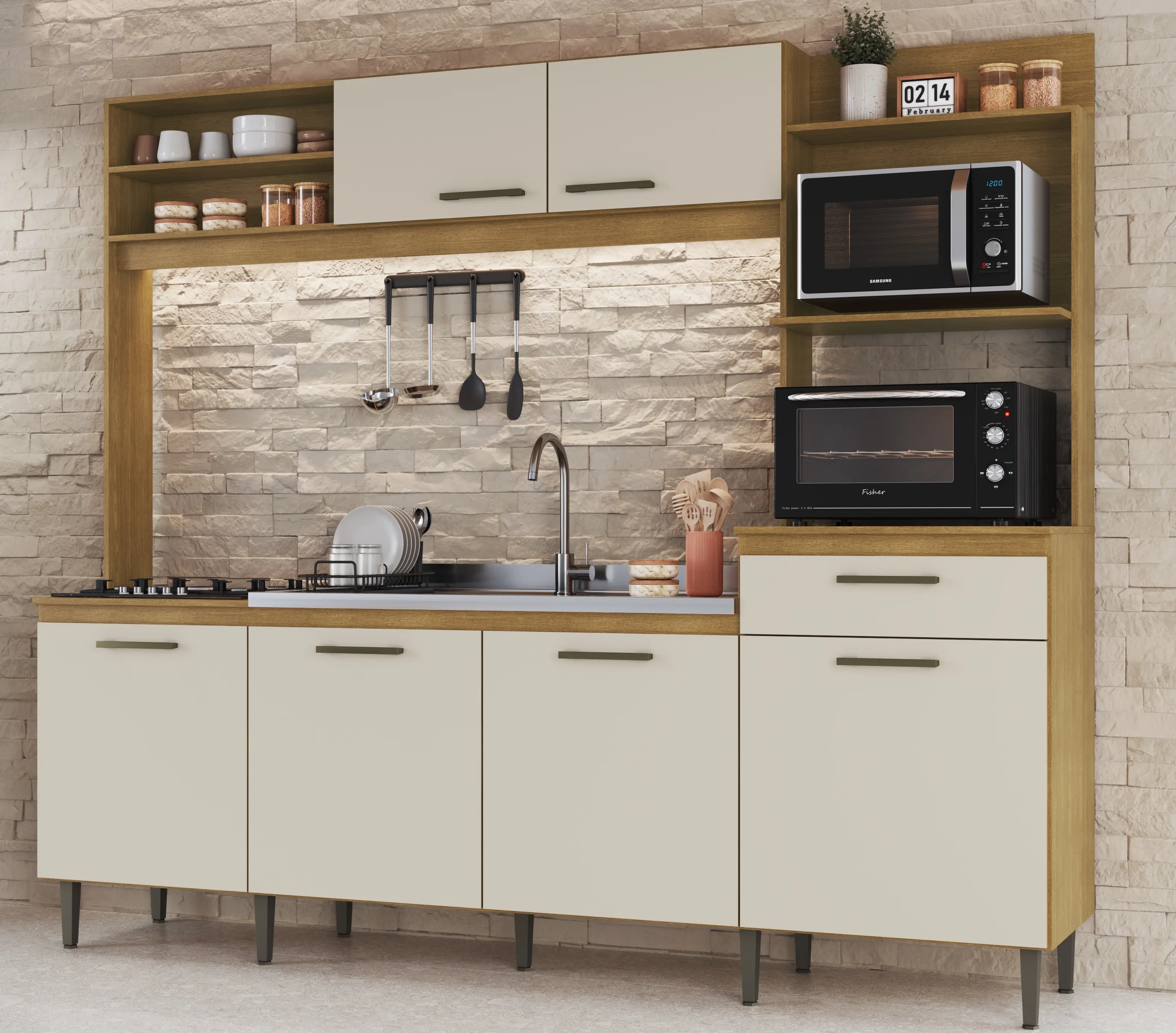 KIT COZINHA CADORIN GIH MDP 2.46LX2.10A 1033 FREIJÓ/AREIA