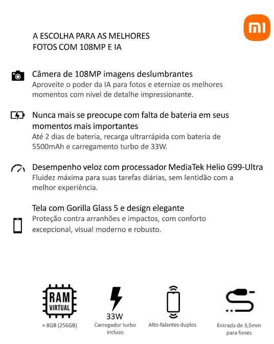 CELULAR XIAOMI REDMI NOTE 14 256GB  PRETO +  PULSEIRA INTELIGENTE 2