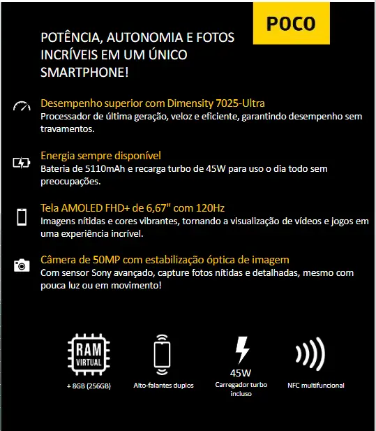 CELULAR XIAOMI POCO M7 PRO 5G 256GB PRATA CX415 2