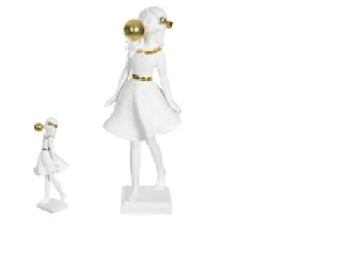 ESCULTURA MENINA FLORARTE POLIRESINA BRANCO DOURADO 87072001(BL)