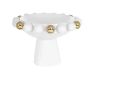 CENTRO DE MESA FLORARTE CERAMICA BRANCO DOURADO 58644001(BL)