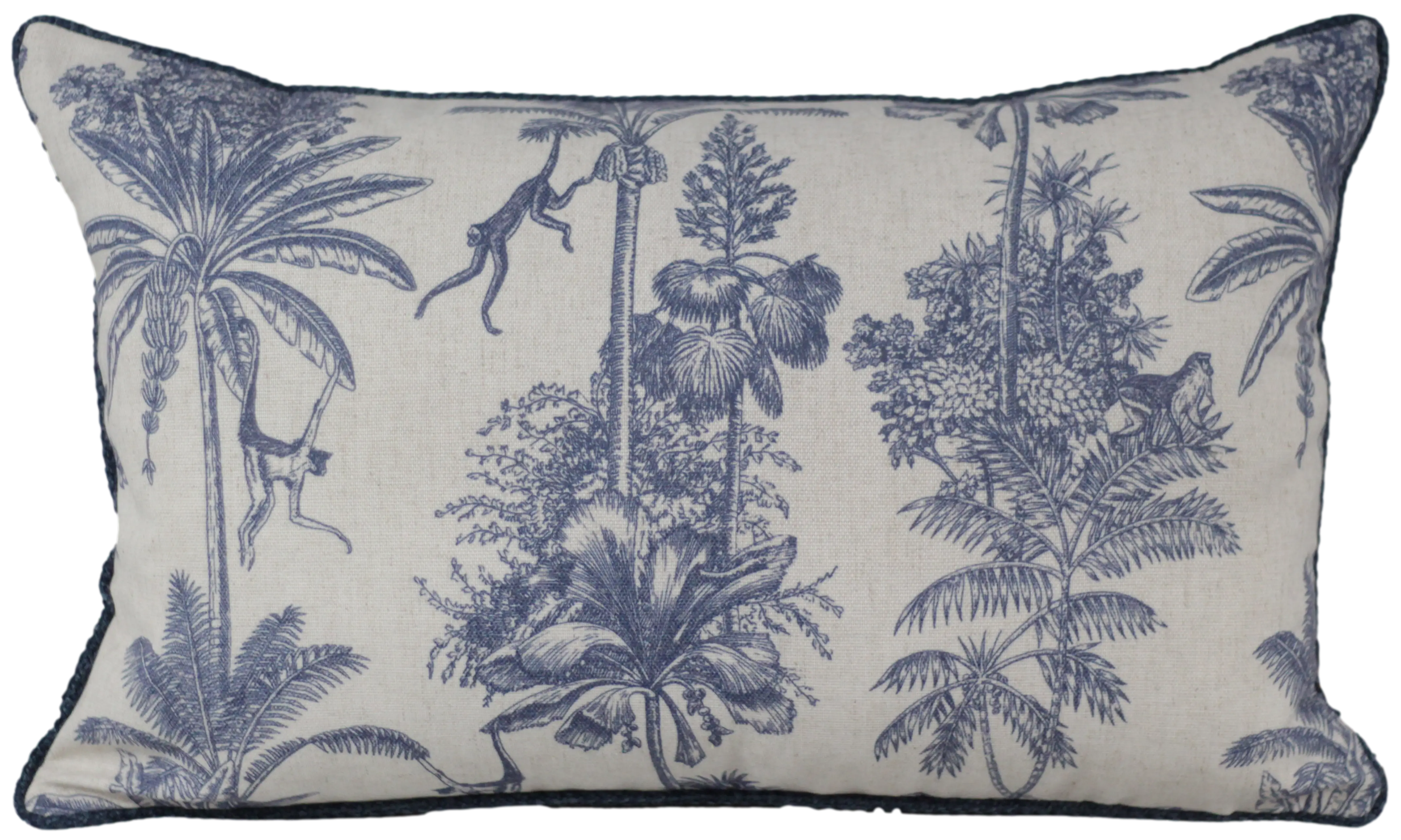 ALMOFADA DECORTEXTIL 424-94 LINHO CRU ESTAMPA FLORESTA CORDA AZUL(BL)