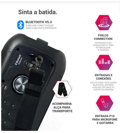 CAIXA SOM PHILCO C/BATERIA PCX6701 650W BLUETOOTH 2