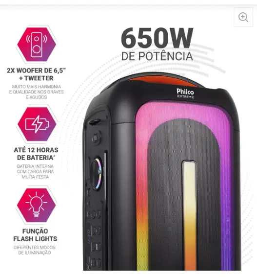CAIXA SOM PHILCO C/BATERIA PCX6701 650W BLUETOOTH 3