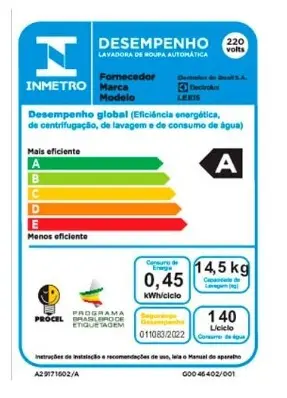 LAVADORA ELECTROLUX LEE15 14,5KG BRANCA 220V 2