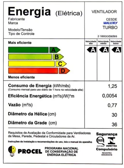 VENTILADOR 30CM MALLORY TURBO COMPACT PRETO 220V 2