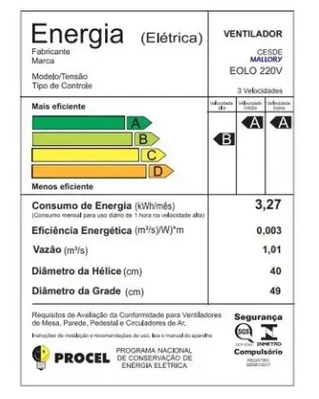 VENTILADOR COLUNA MALLORY 40CM EOLO PRETO 220V 2