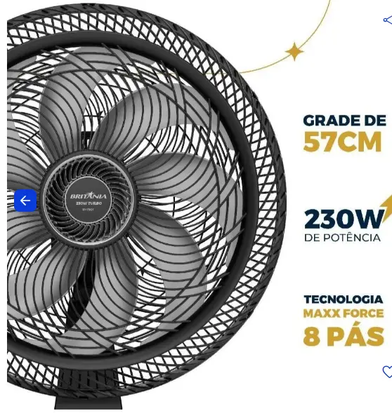 VENTILADOR 50CM BRITANIA 230W MAXX FORCE 8 BVT50T  220V 4