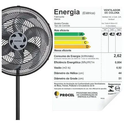 VENTILADOR COLUNA VENTISOL 50CM TURBO 10P PRETO 220V 2