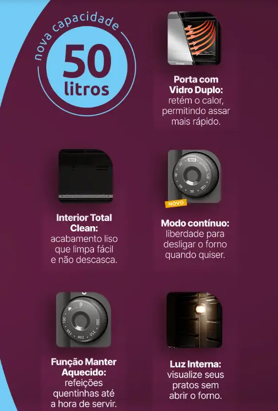 FORNO ELETRICO 50LT MUELLER MFB50F VIDRO DUPLO PRETO 220V 2