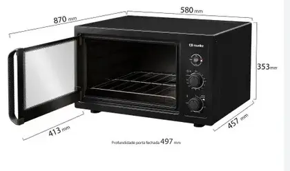 FORNO ELETRICO 50LT MUELLER MFB50F VIDRO DUPLO PRETO 220V 4