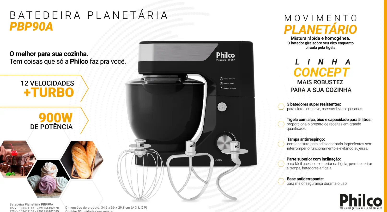 BATEDEIRA PLANETARIA PHILCO PBP09A PRETA 103402154 220V