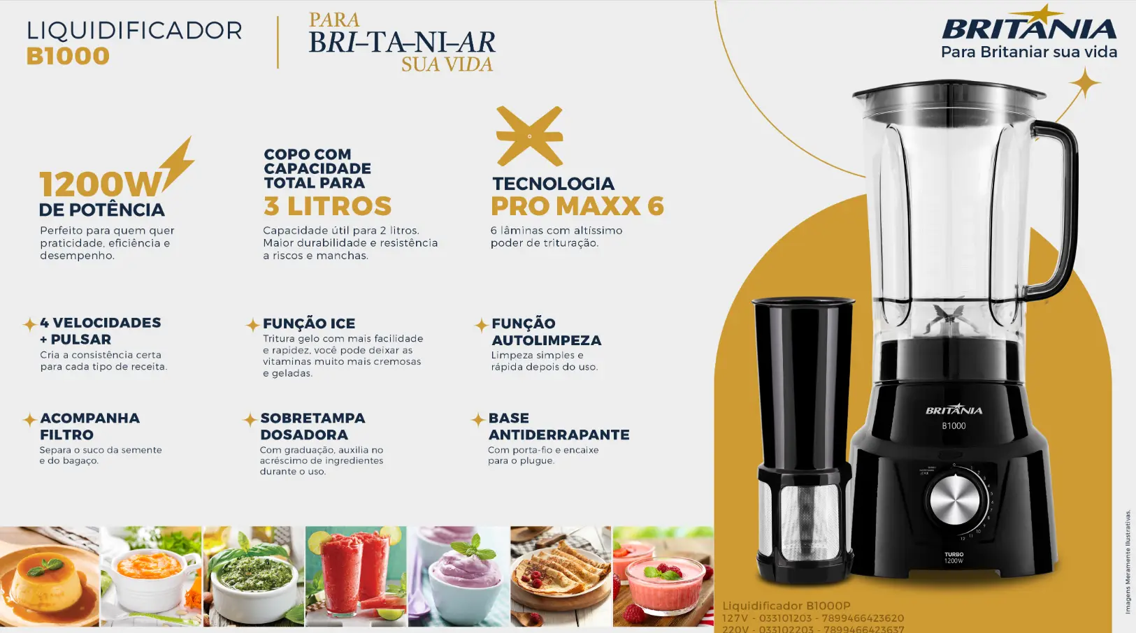 LIQUIDIFICADOR BRITANIA B1000 TURBO 12 VEL. 3L 1.200W PRETO 220V