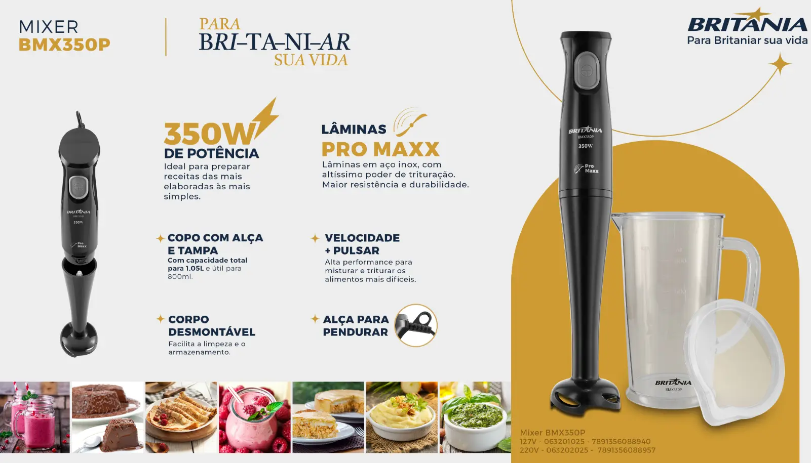 MIXER BRITANIA BMX350P C/ COPO 350W PRETO 220V