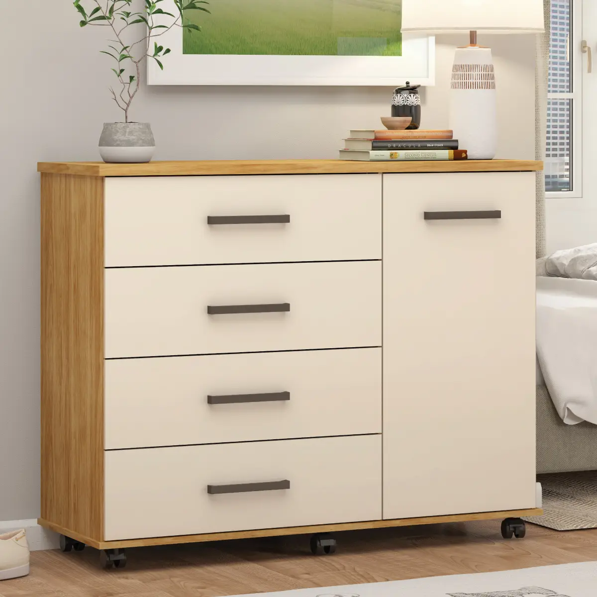 COMODA DEMOBILE FLORA 217 4GV CINAMOMO/OFF WHITE 2