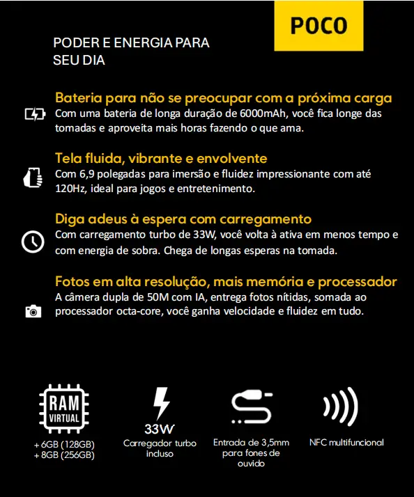 CELULAR XIAOMI POCO C85 256GB PRETO CX421 2