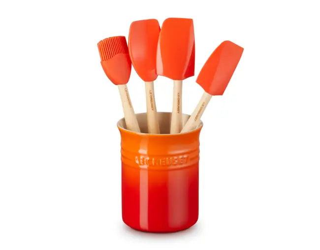 KIT 4 ESPATULAS E PORTA UTENSILIO LE CREUSET FLAME(BL)